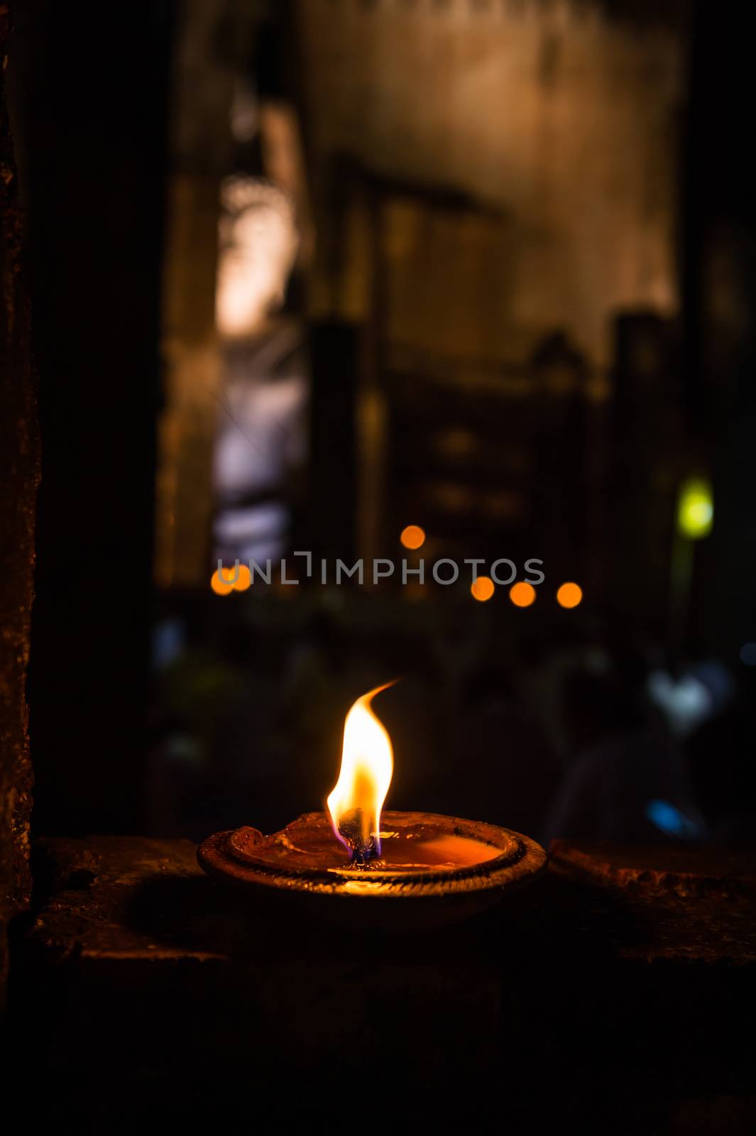 Closeup of candle in the temple