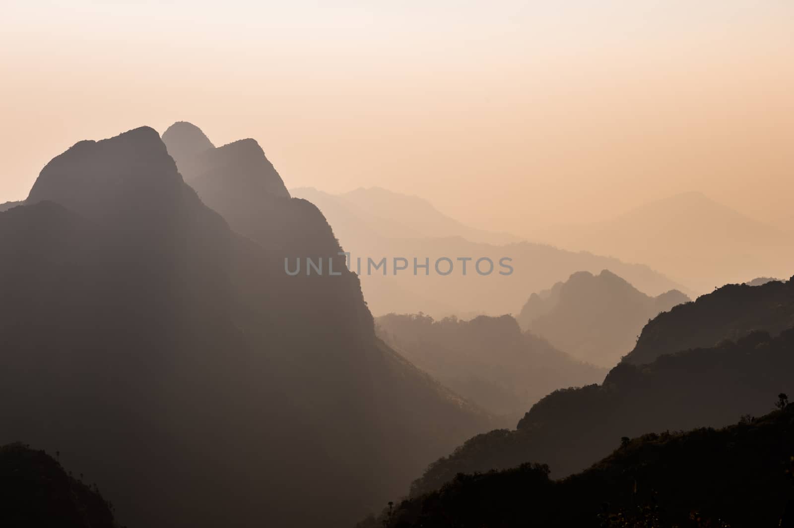 sunset of Doi Luang Chiang Dao Mountain Landscape, Chiang Mai, Thailand.