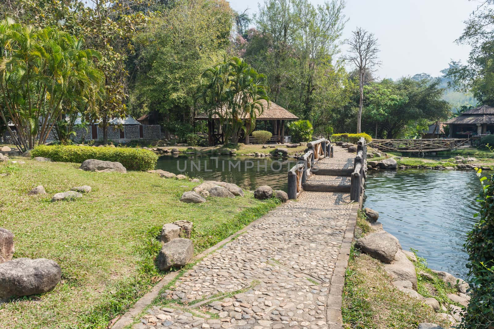 Chaeson hot spring pond landscape, Lampang province, Thailand.