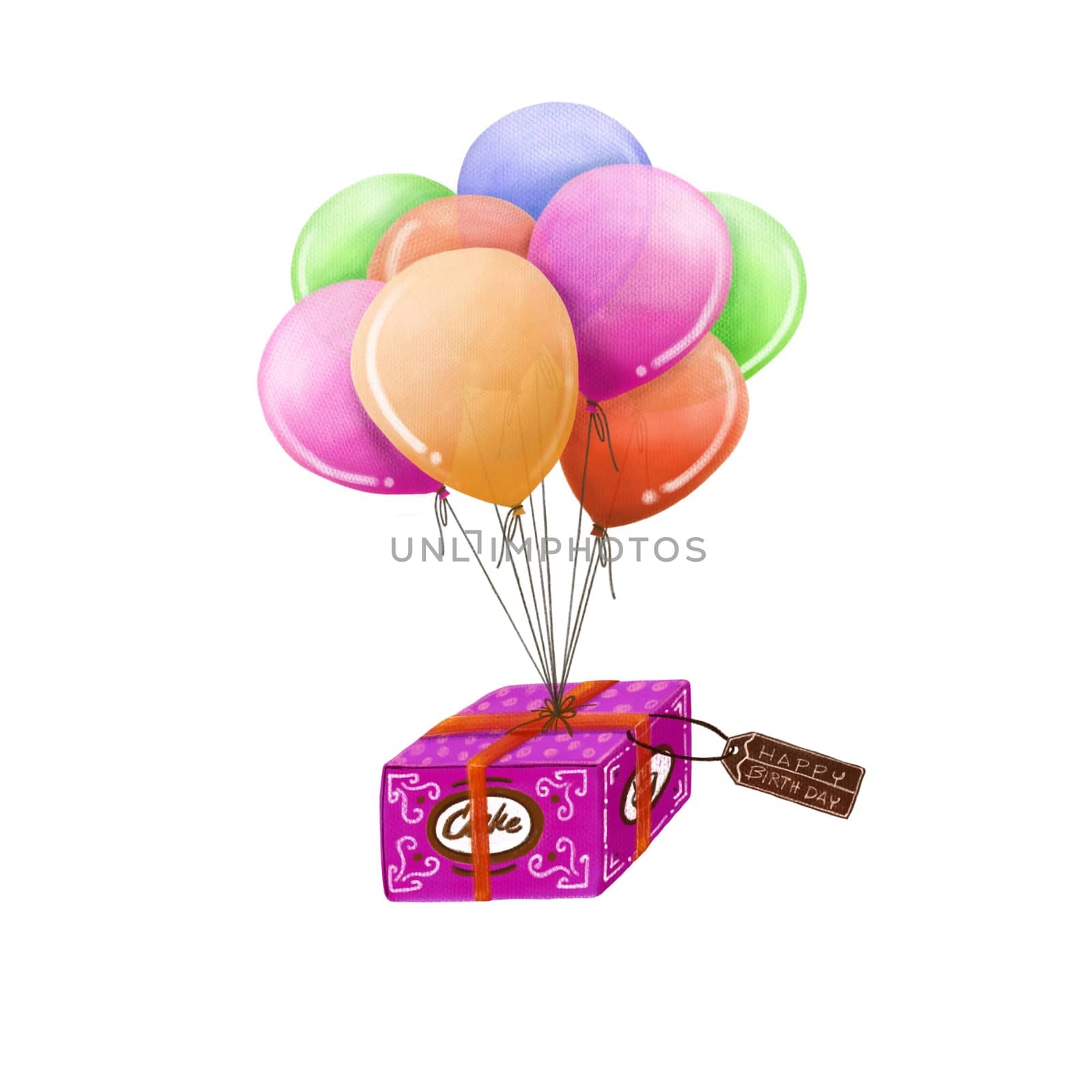 Cake box and balloon, Happy Birthday Conception. by sayhmog