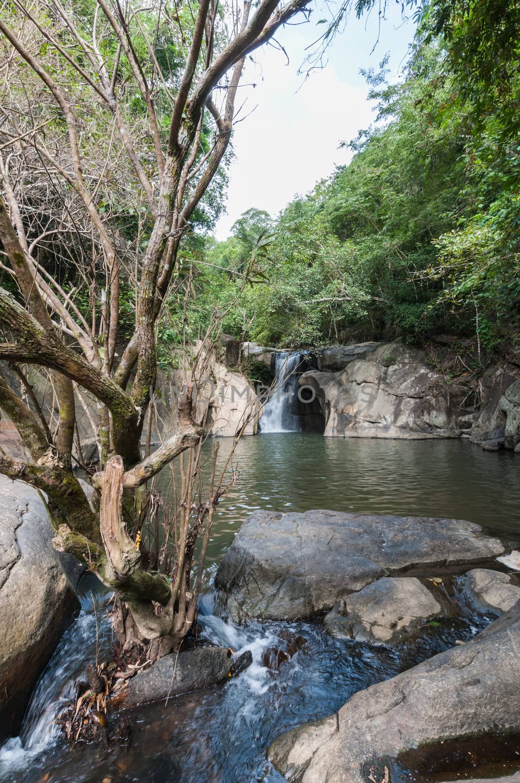 Closeup of Tadduan Waterfall in Forest Landscape, Sukhothai, Thailand