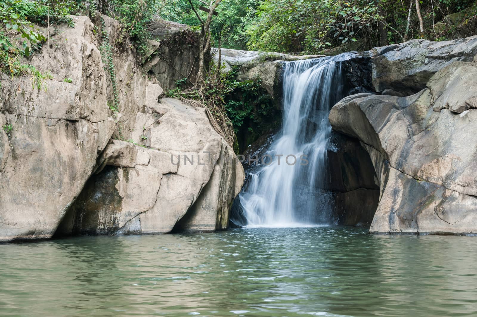 Closeup of Tadduan Waterfall in Forest Landscape, Sukhothai, Thailand
