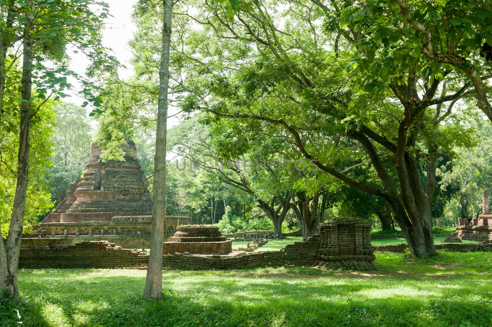 Old city of worship place landmarks, history park of Si-Satchanalai, Sukhothai province, Thailand.