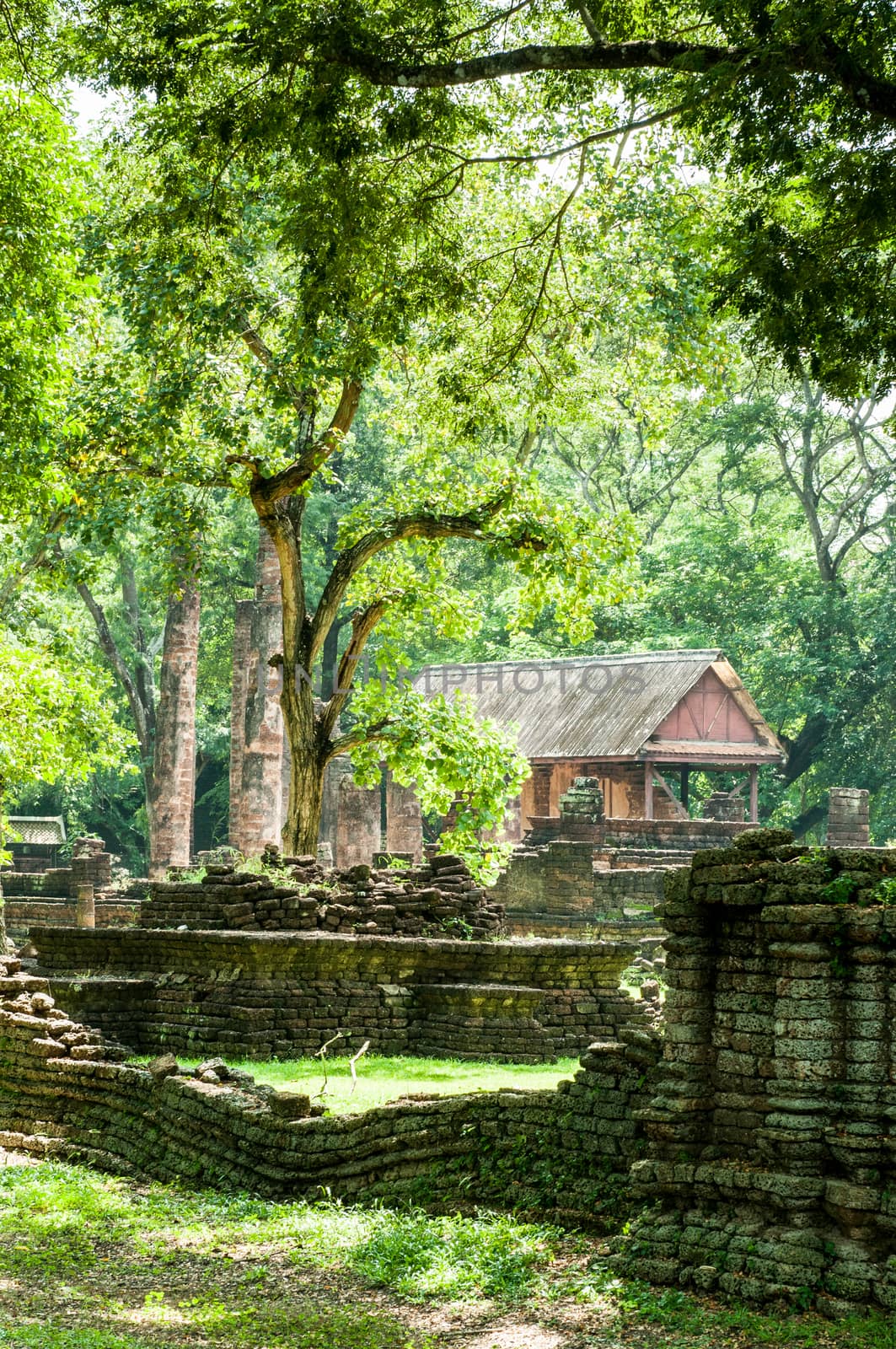 Old city of worship place landmarks, history park of Si-Satchanalai, Sukhothai province, Thailand.