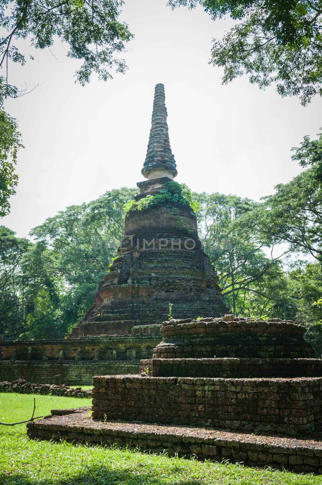 Old city of worship place landmarks, history park of Si-Satchanalai, Sukhothai province, Thailand.