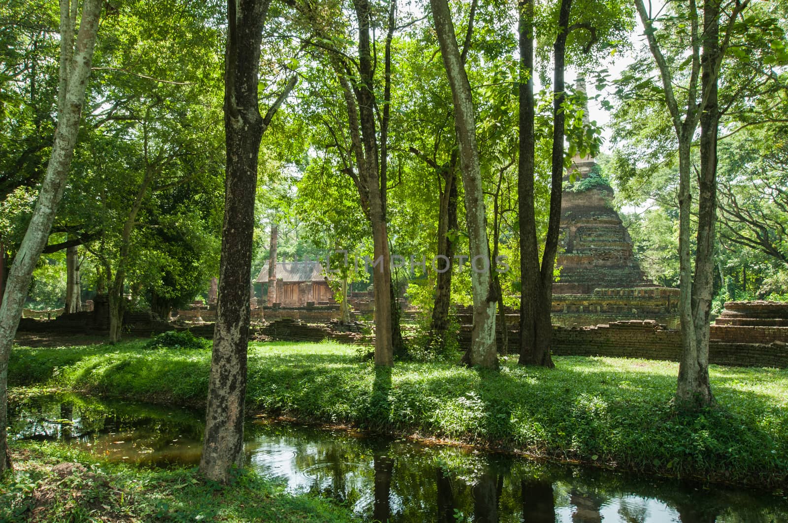 Old city of worship place landmarks, history park of Si-Satchanalai, Sukhothai province, Thailand.