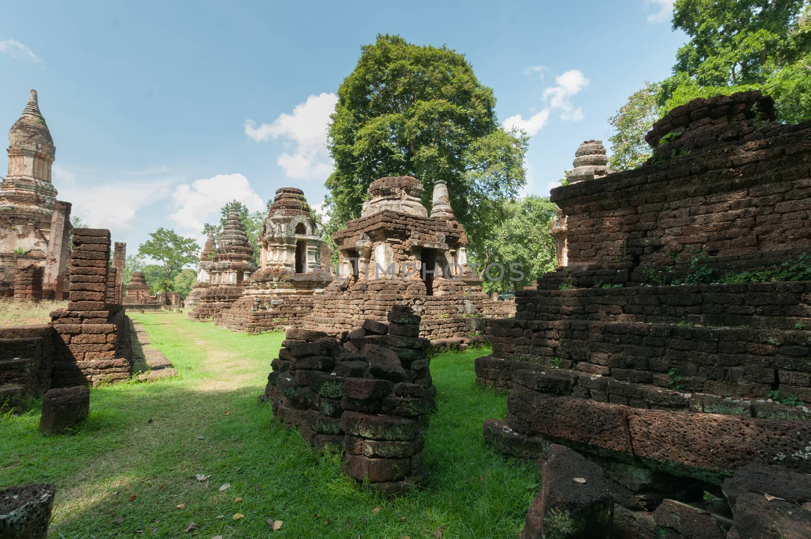 Old city of worship place landmarks, history park of Si-Satchanalai, Sukhothai province, Thailand.