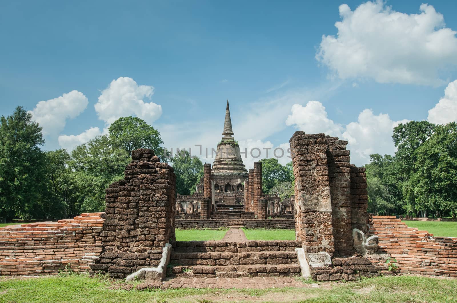 Old city of worship place landmarks, history park of Si-Satchanalai, Sukhothai province, Thailand.