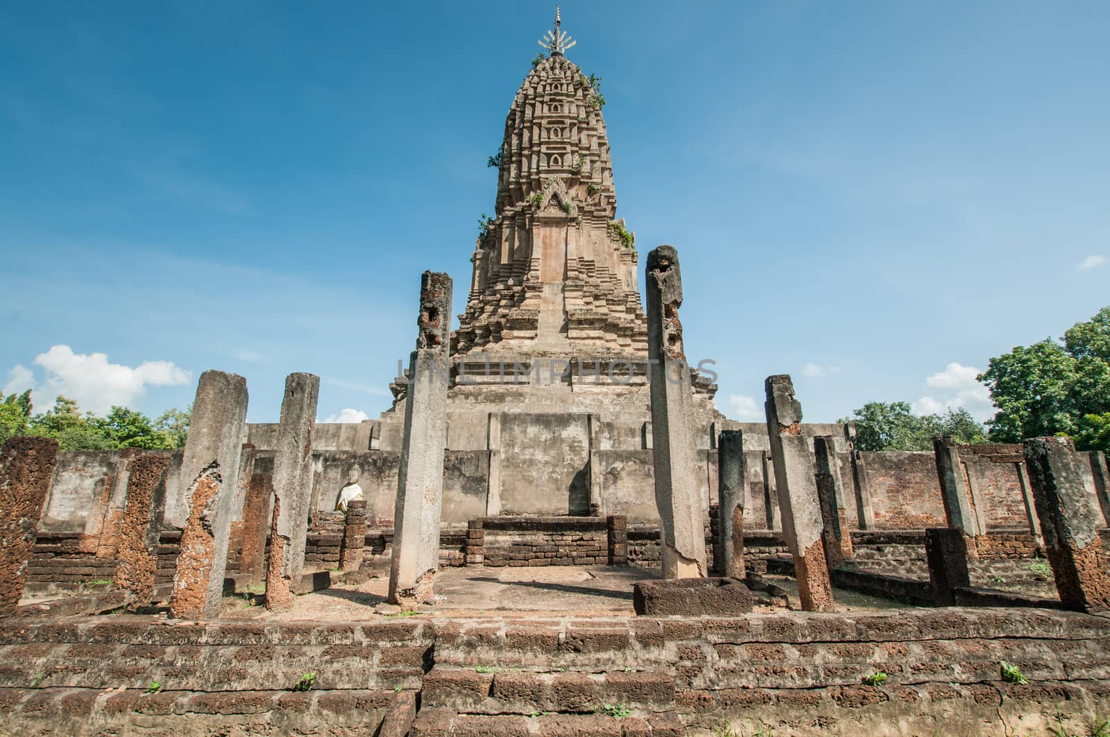 Old city of worship place landmarks, history park of Si-Satchanalai, Sukhothai province, Thailand.