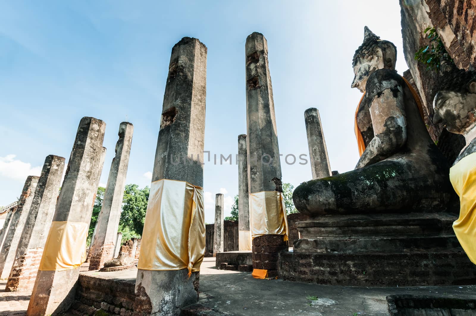 Old city of worship place landmarks, history park of Si-Satchanalai, Sukhothai province, Thailand.