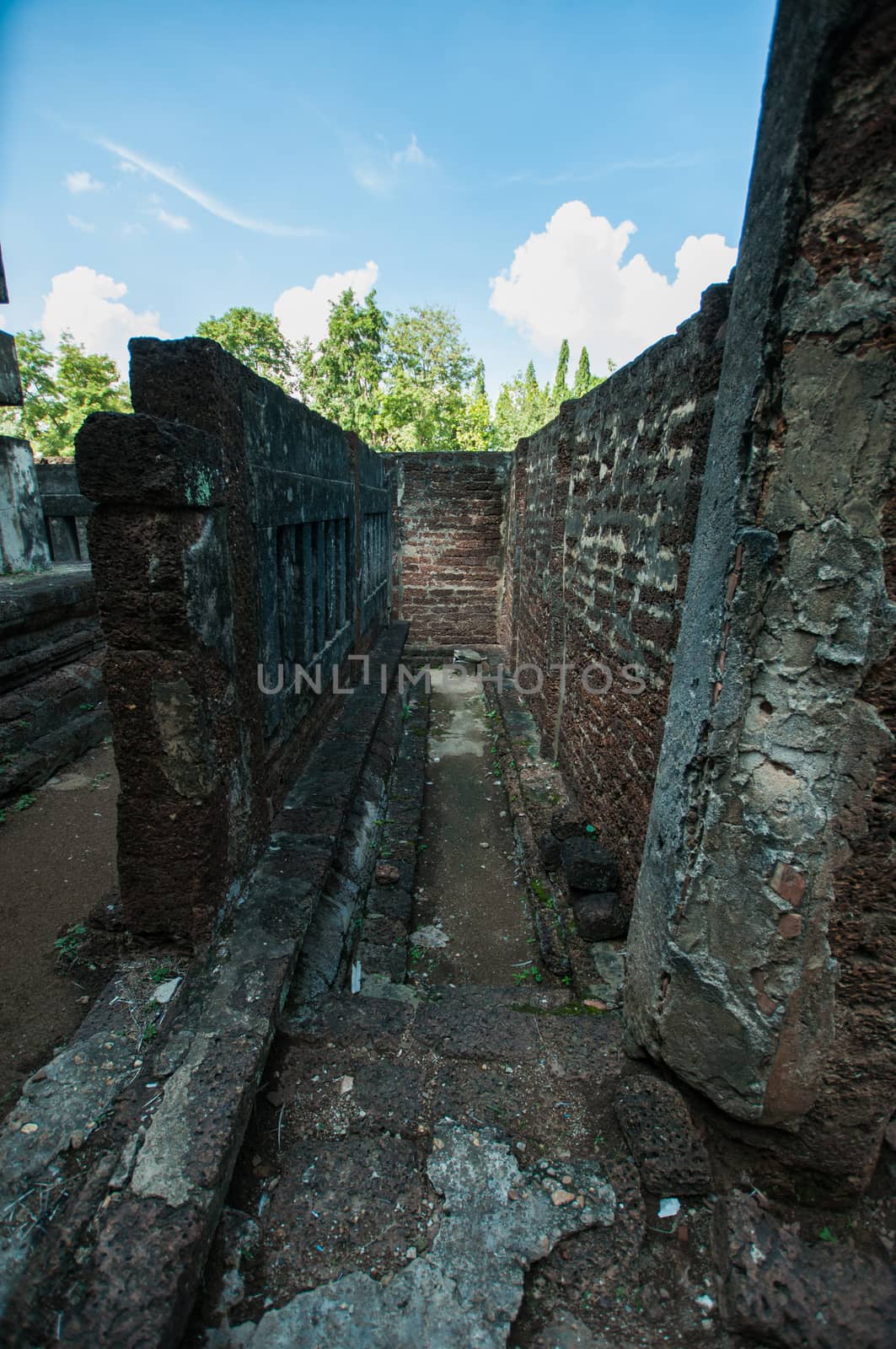 Old city of worship place landmarks, history park of Si-Satchanalai, Sukhothai province, Thailand.