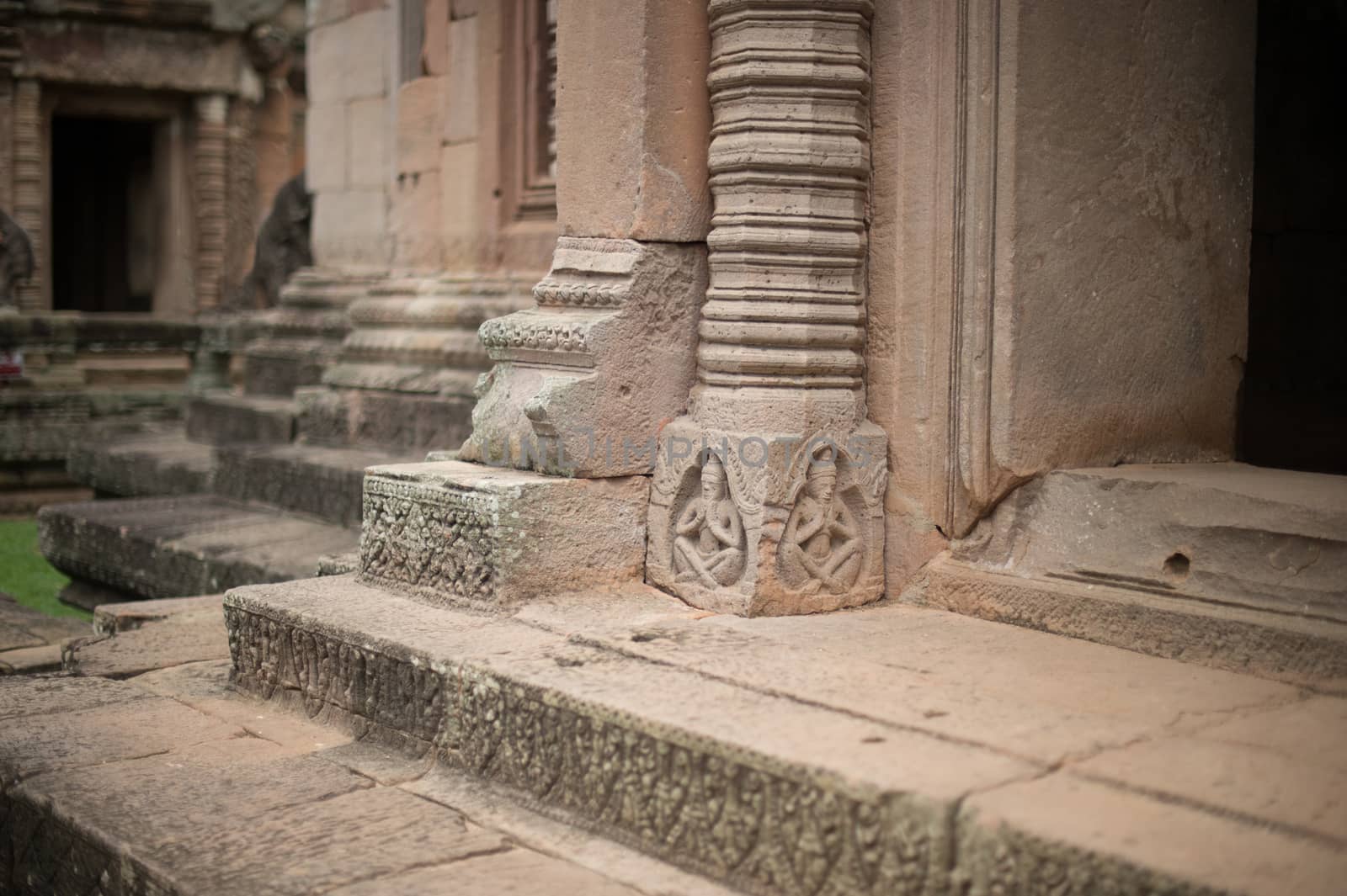 Closeup of sculptor in Wat Khao Phanom Rung Castle History Landmark of Buriram Province, Thailand