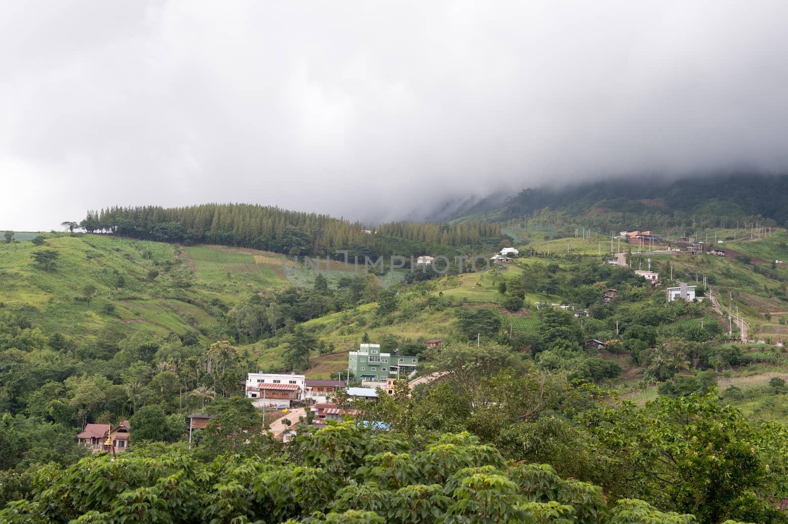 Landscape of cityscape on mountain with clouds sky