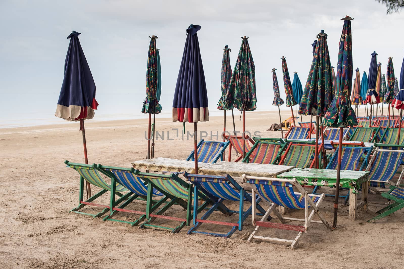 daybed and table on the beach