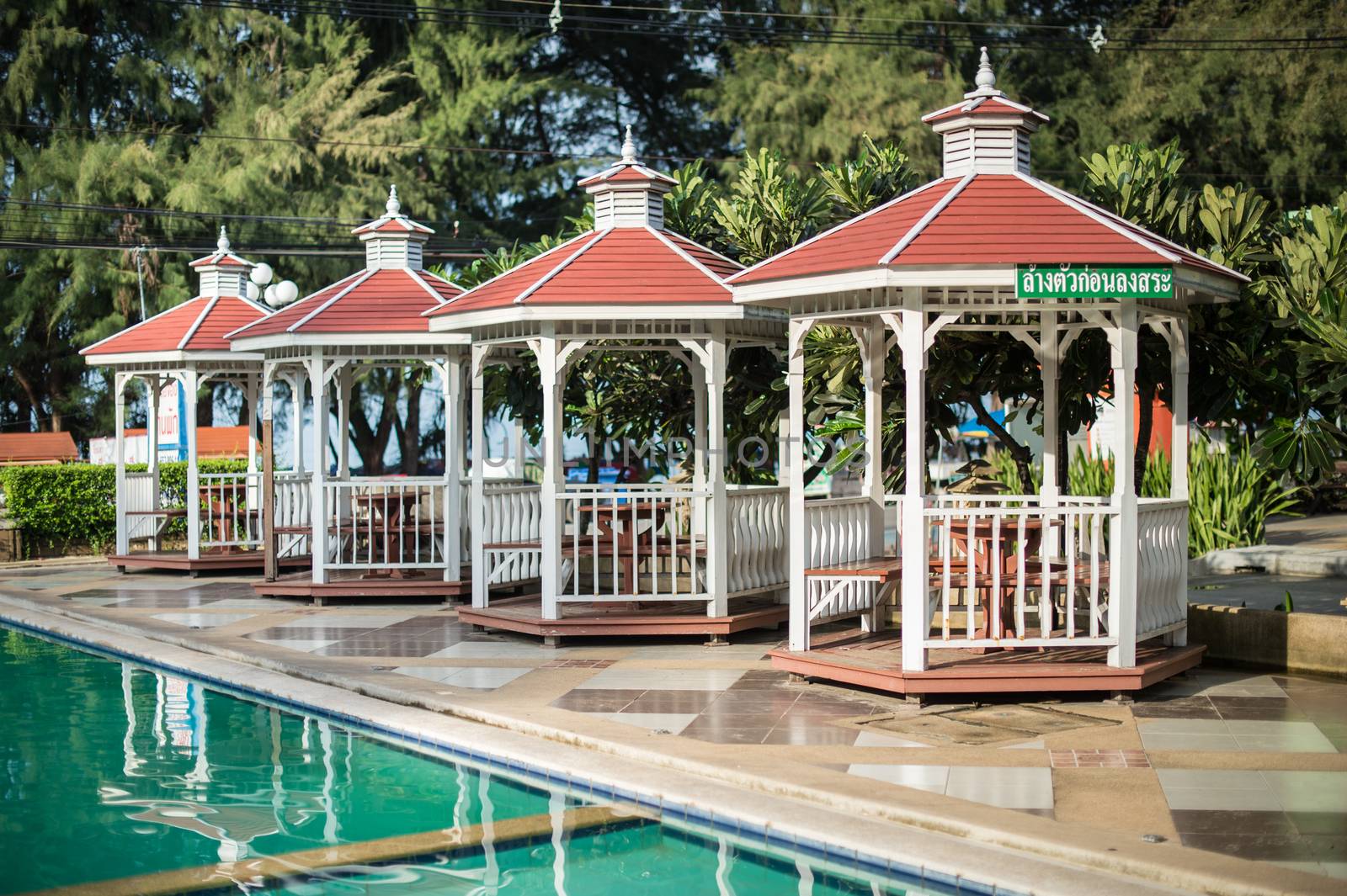 Vintage of pavilion and swimming pool