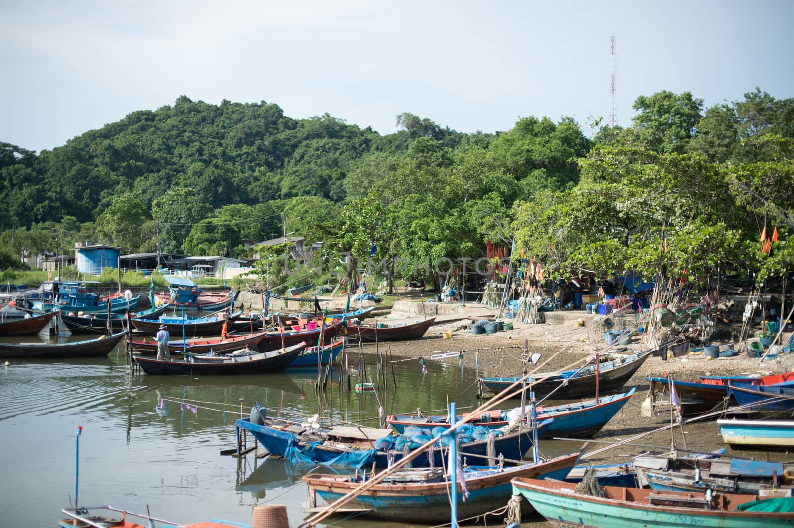 Fishing Harbor marina landscape, rayong province, Thailand.