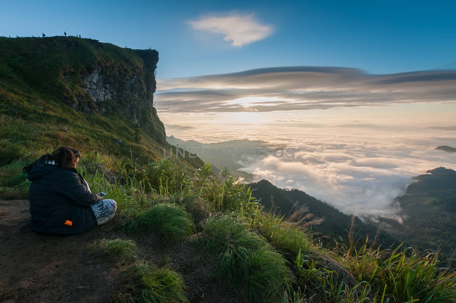 Phu Chi Fa mountain landscape with sunrise, Thailand