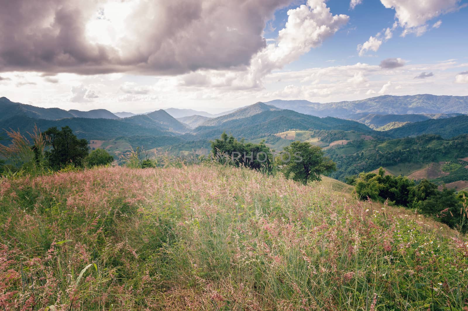 Mountain and cloudy sky landscape