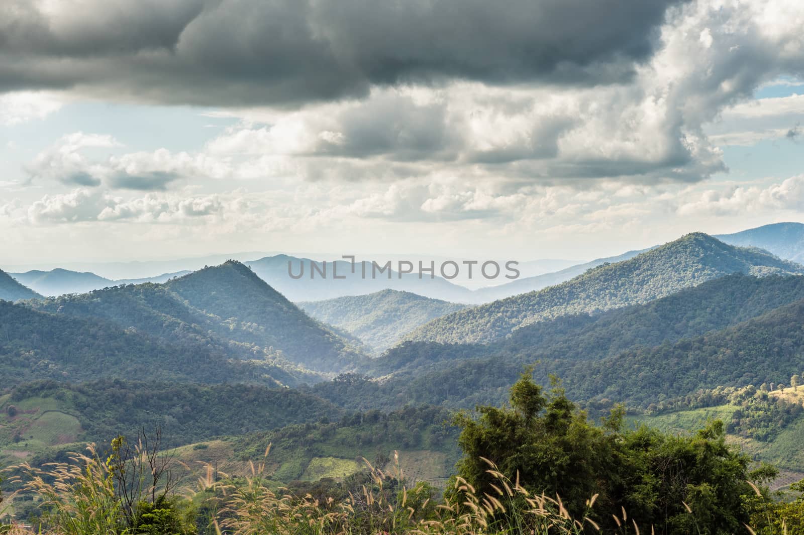 Mountain and cloudy sky landscape