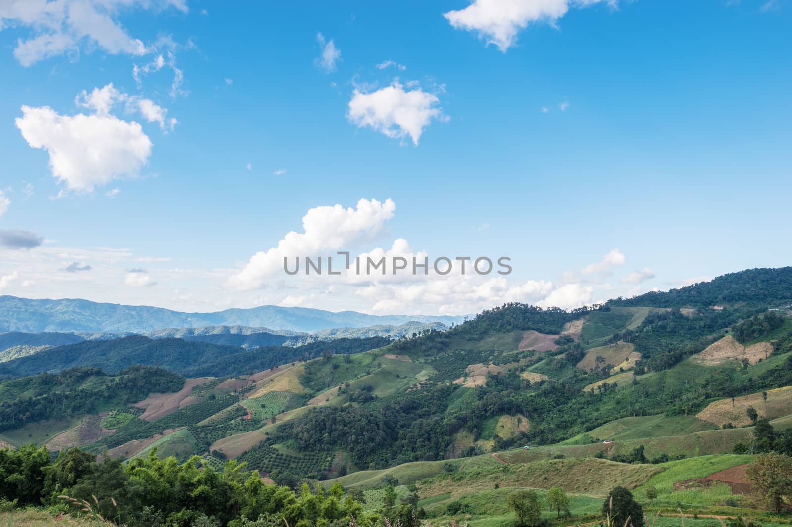 Mountain and cloudy sky landscape