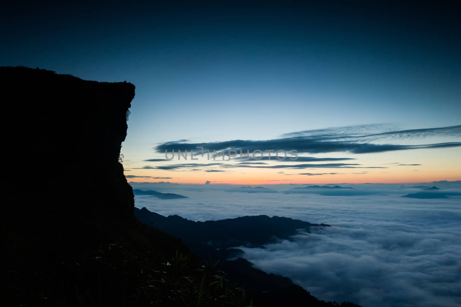 Phu Chi Fa mountain landscape with sunrise, Thailand by sayhmog