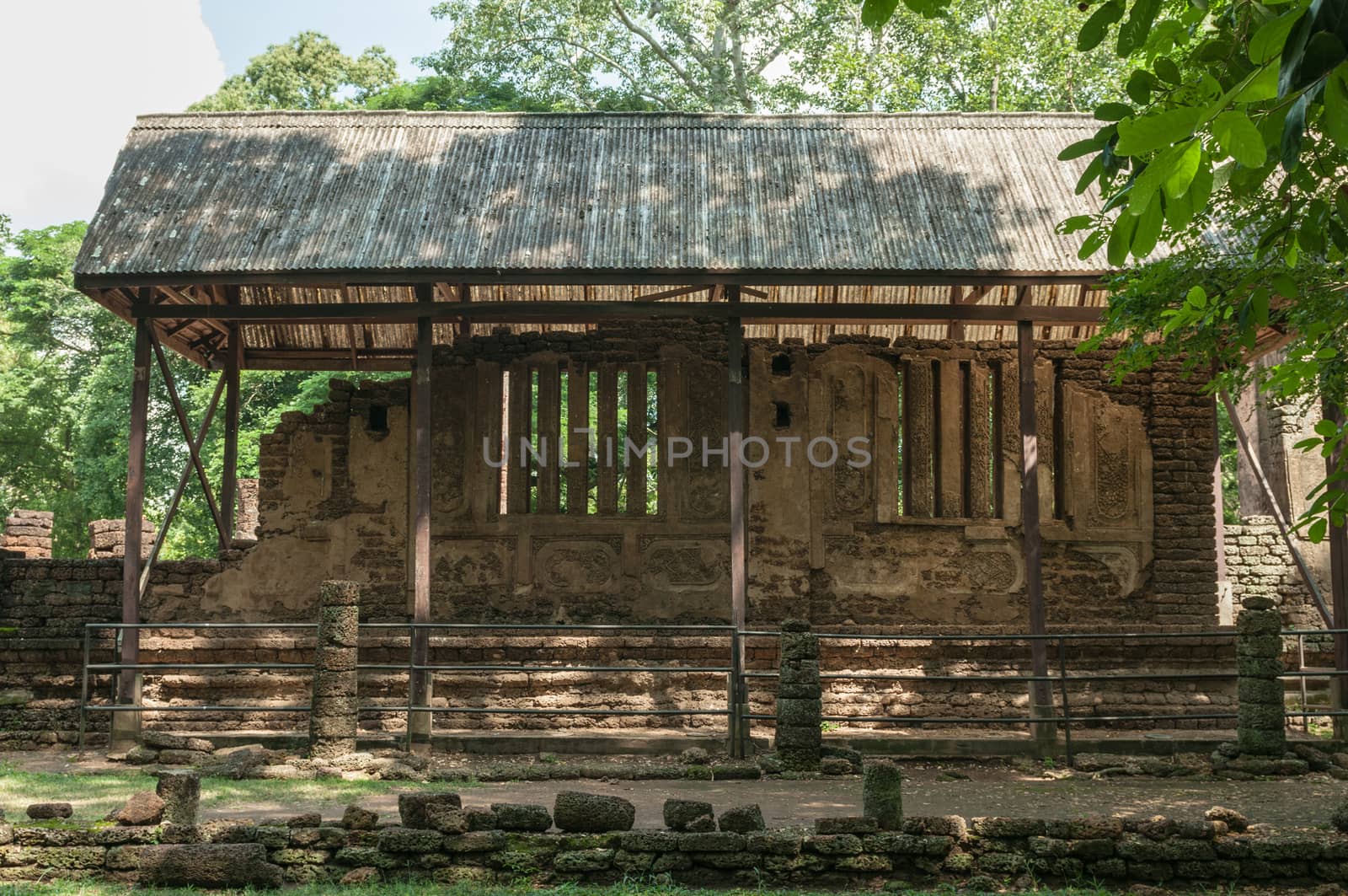 Old city of worship place landmarks, history park of Si-Satchanalai, Sukhothai province, Thailand.