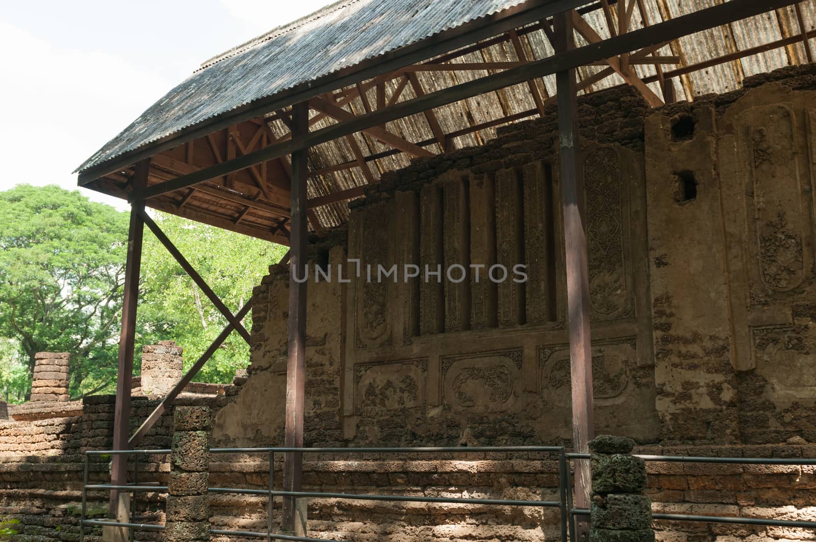 Old city of worship place landmarks, history park of Si-Satchanalai, Sukhothai province, Thailand.