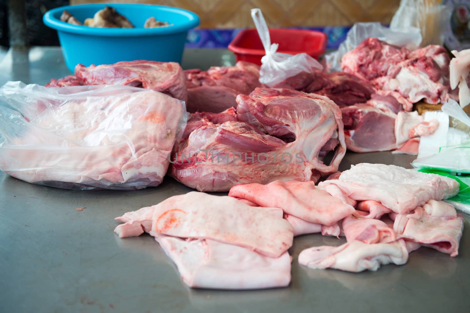 Closeup of pork in market by sayhmog