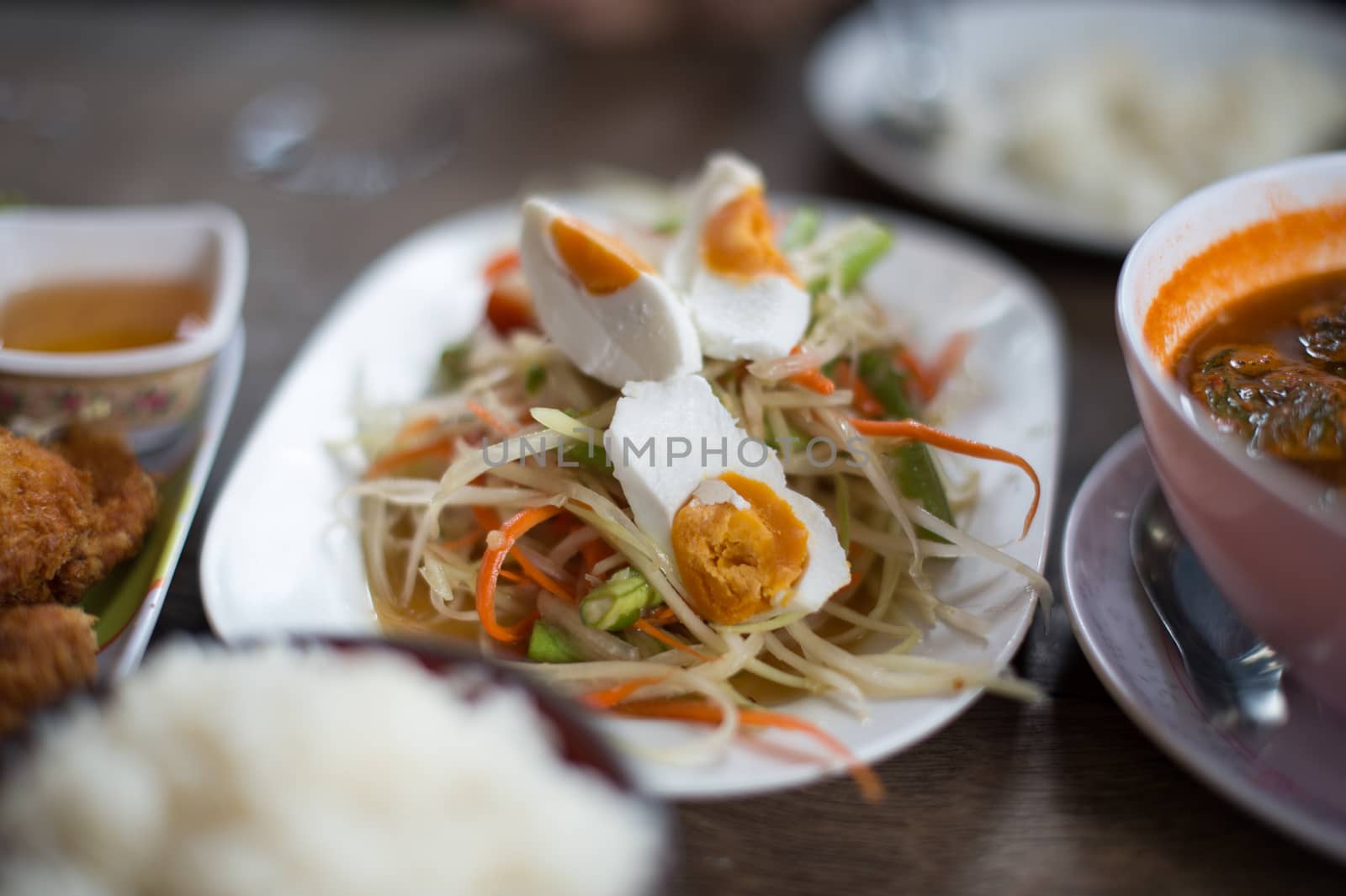 Closeup of asian food on table by sayhmog