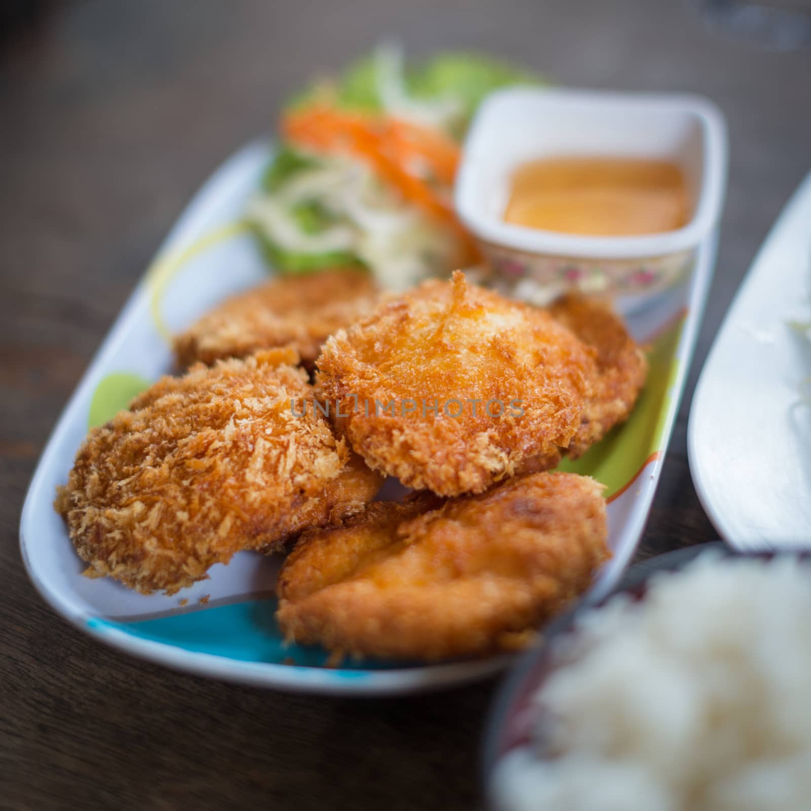 Closeup of asian food on table