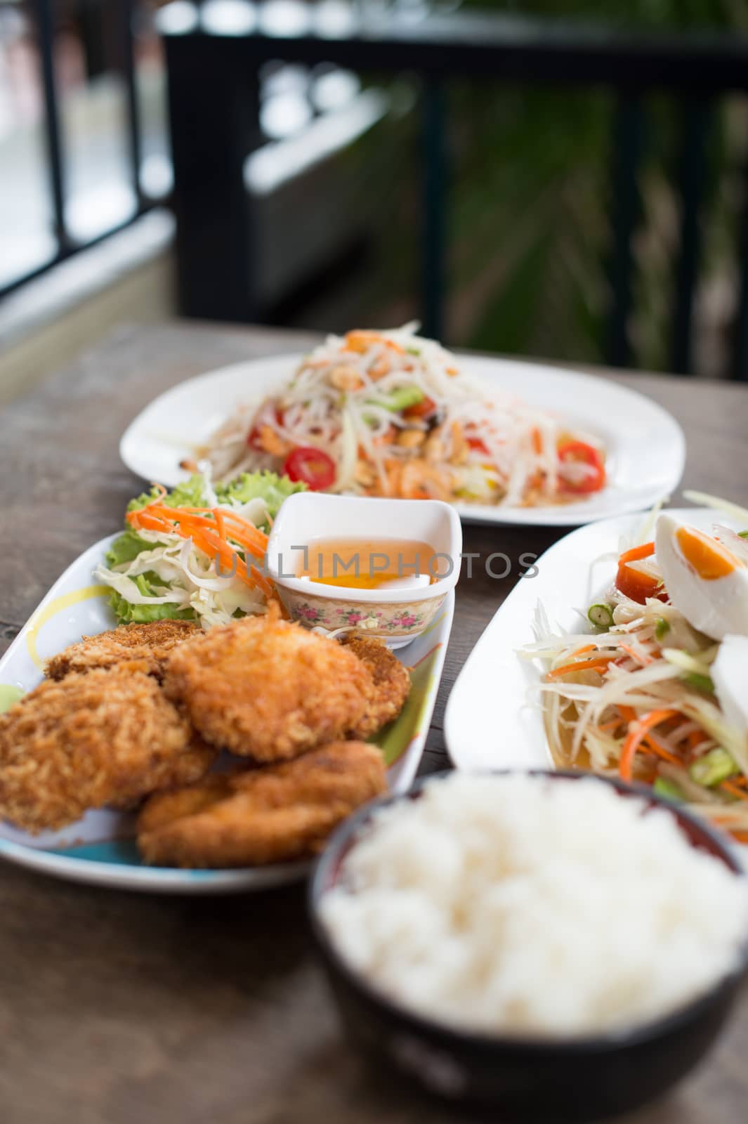 Closeup of asian food on table by sayhmog