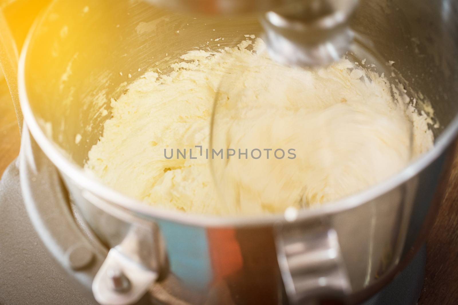 Cream making for home-made butter cakes on a mixer machine