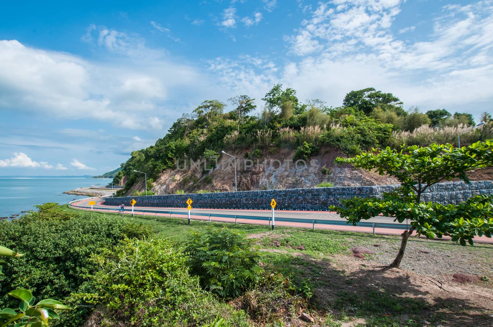 Curve of coast road with mountain and sea, Nang Phaya hill scenic point