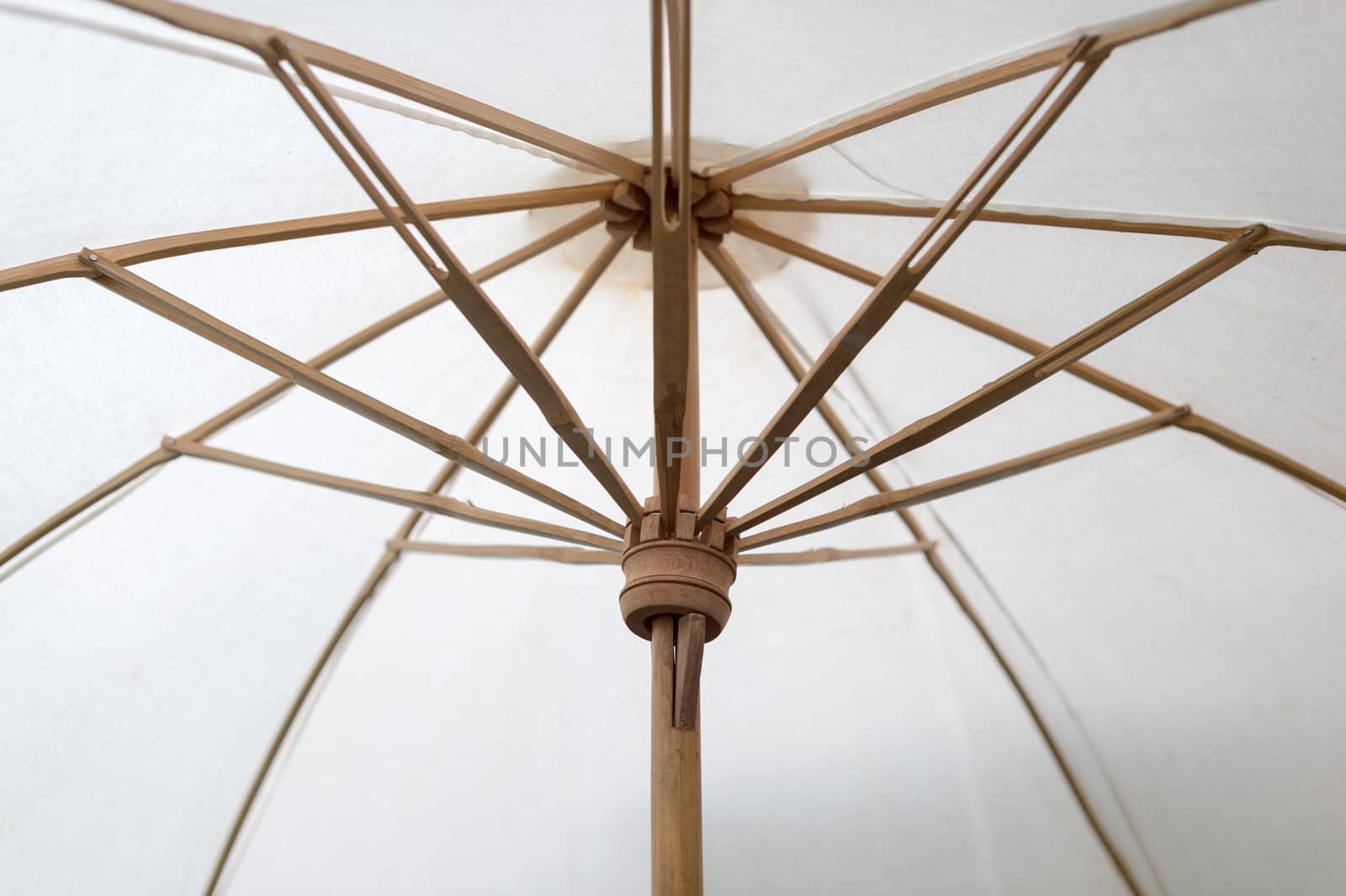 Closeup of fabric umbrella with bamboo frame assemble by sayhmog