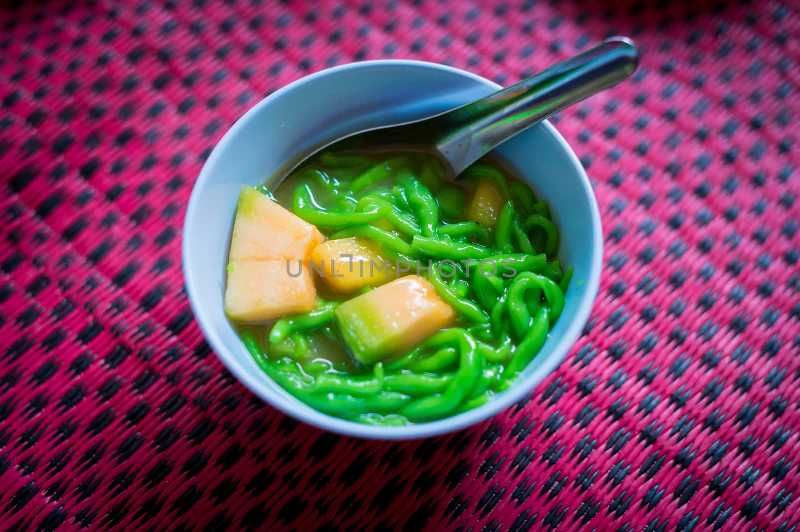 Closeup of rice noodle sweetmeat, Thai food stylist