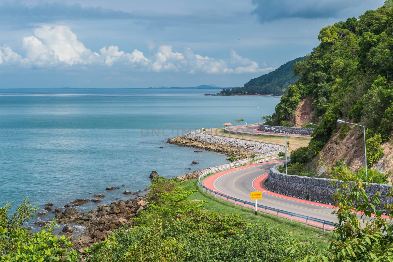 Curve of coast road with mountain and sea, Nang Phaya hill sceni by sayhmog