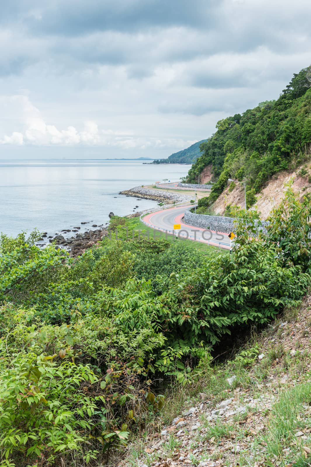 Curve of coast road with mountain and sea, Nang Phaya hill scenic point