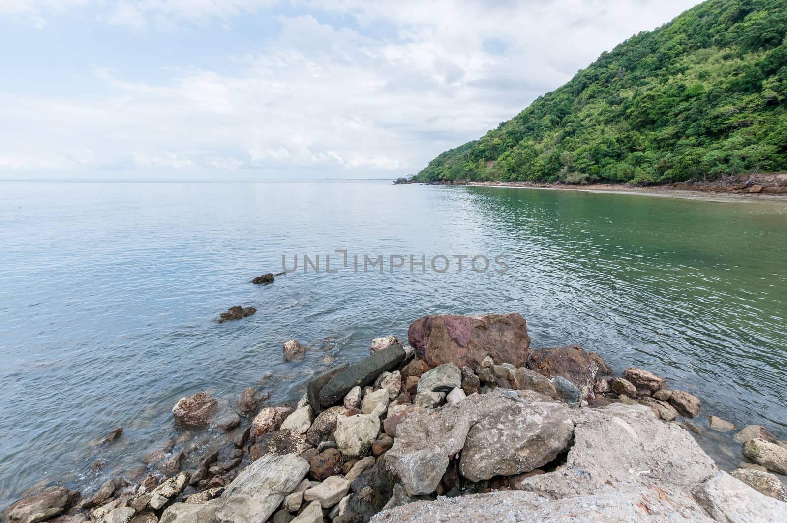 Landscape of beach and sea with mountain by sayhmog