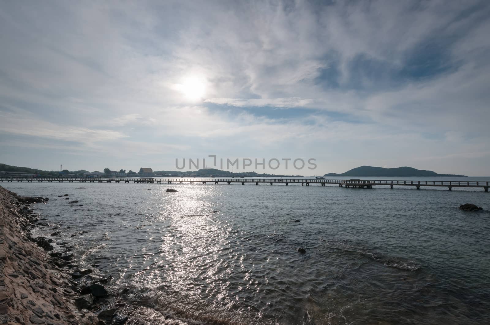 Landscape ocean and sunlight with bridge by sayhmog