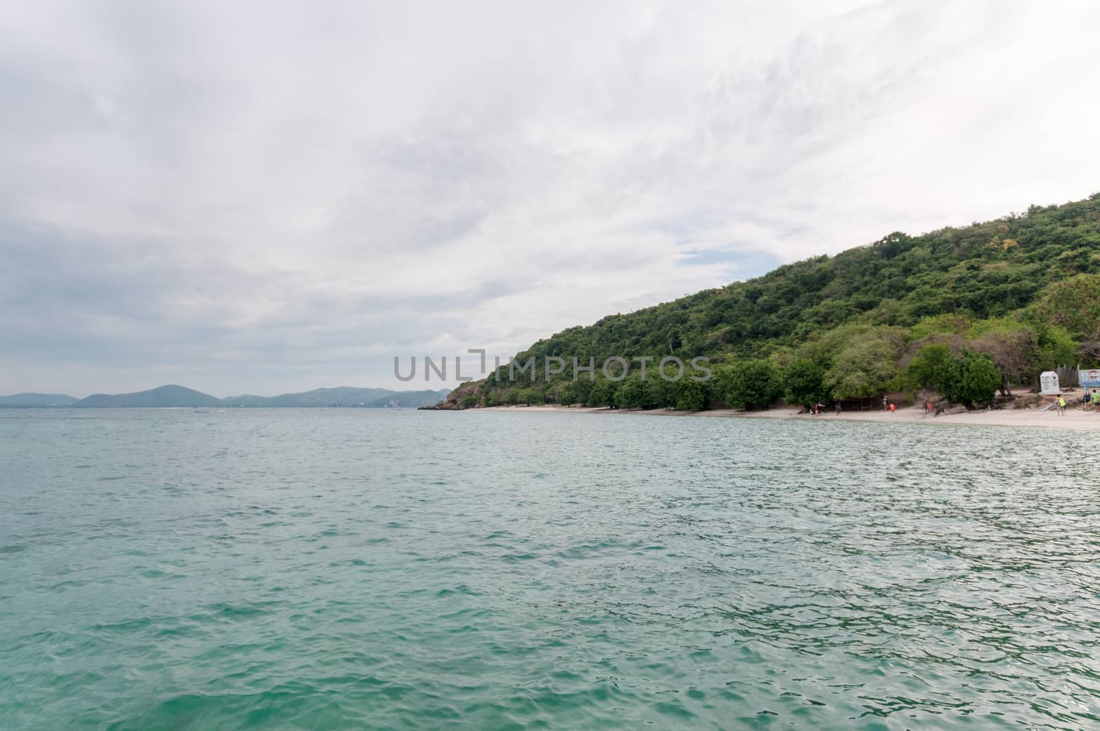 Landscape of sea beach with clouds sky