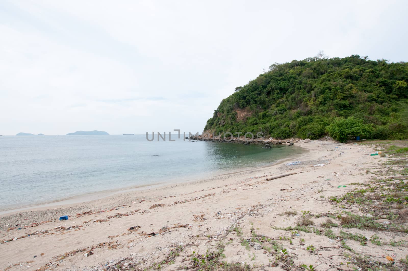 Landscape of sea beach with clouds sky