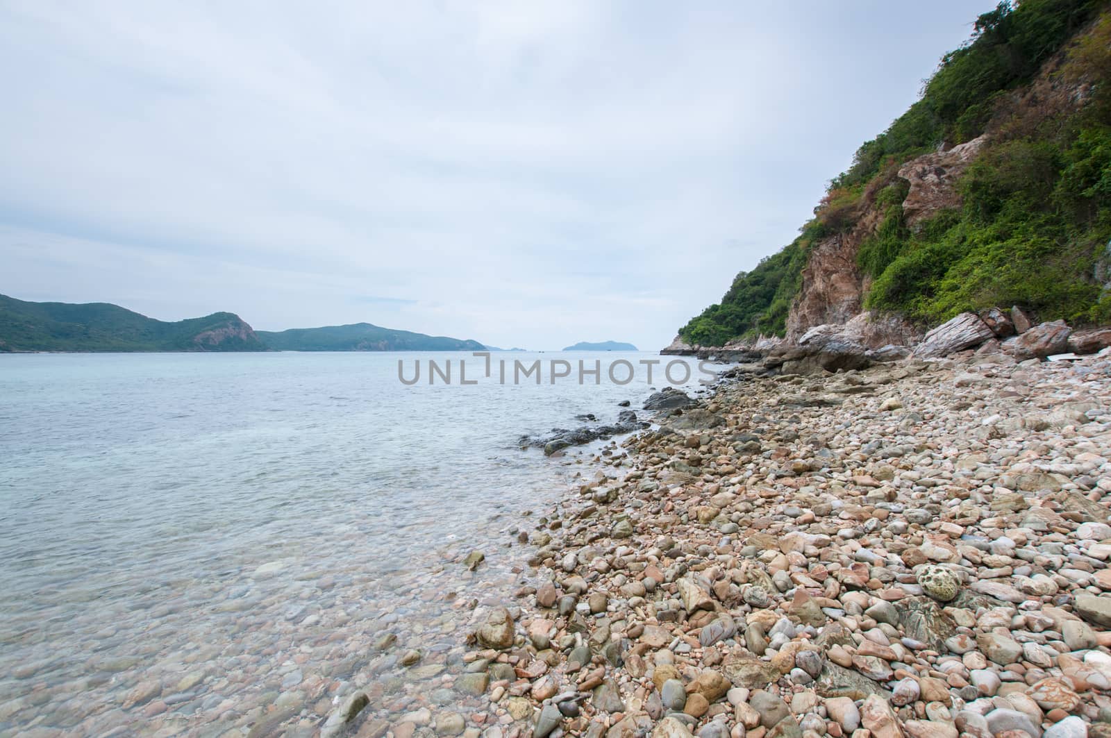 Landscape of sea beach with clouds sky