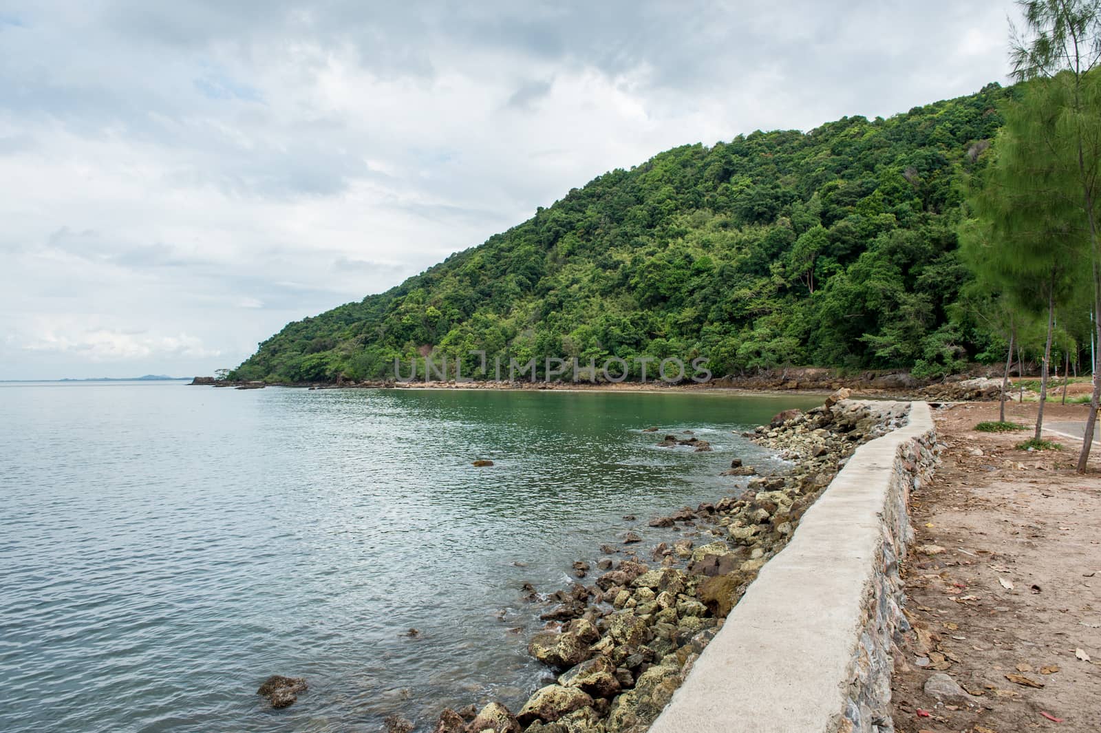 Landscape of beach and sea with mountain by sayhmog