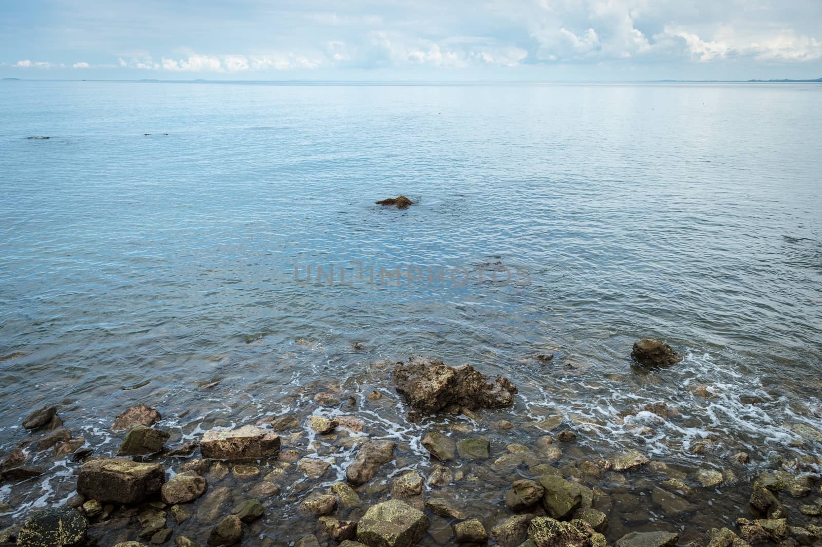 Landscape of ocean with clouds sky