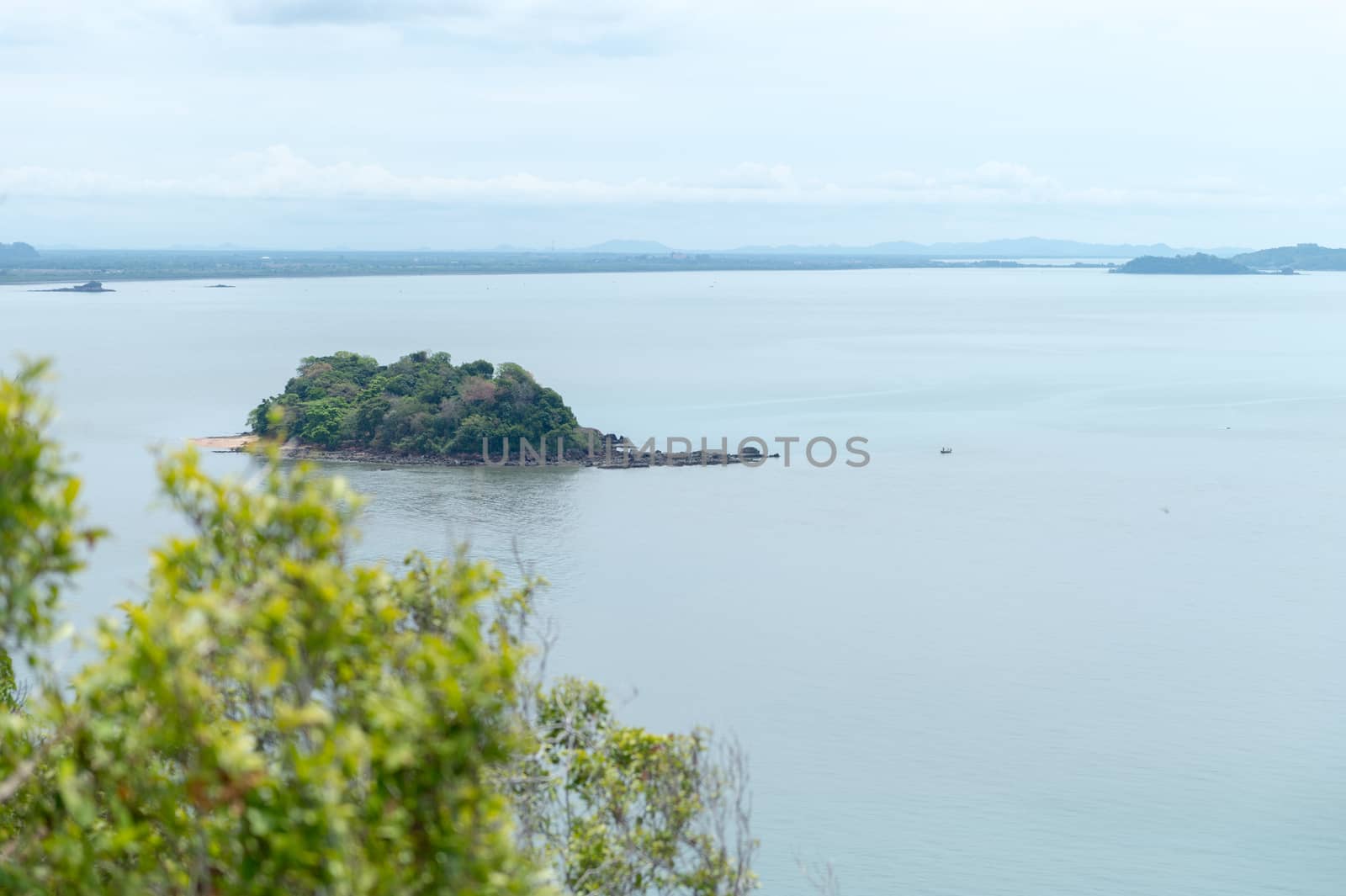 Closeup of island in the ocean landscape