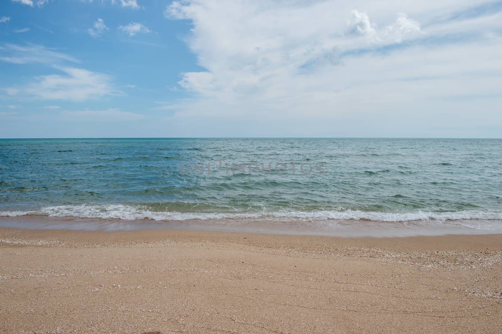 Background of the beach with sea wave and clouds sky