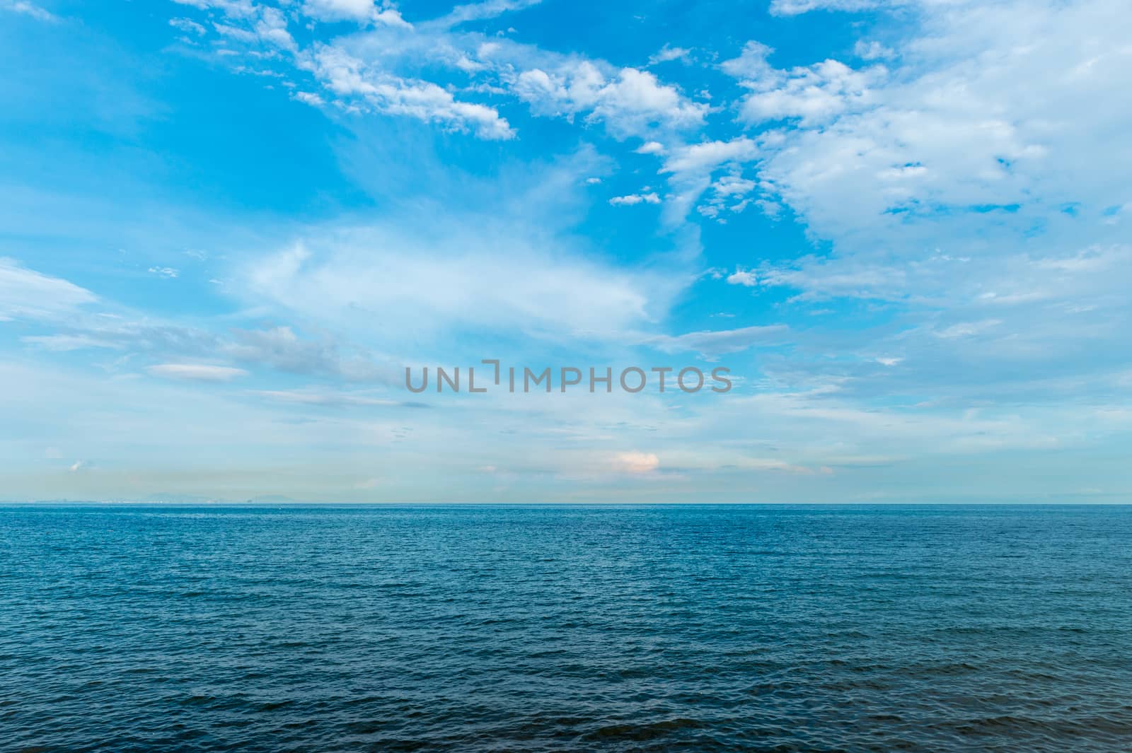 Landscape of calm ocean with clouds sky