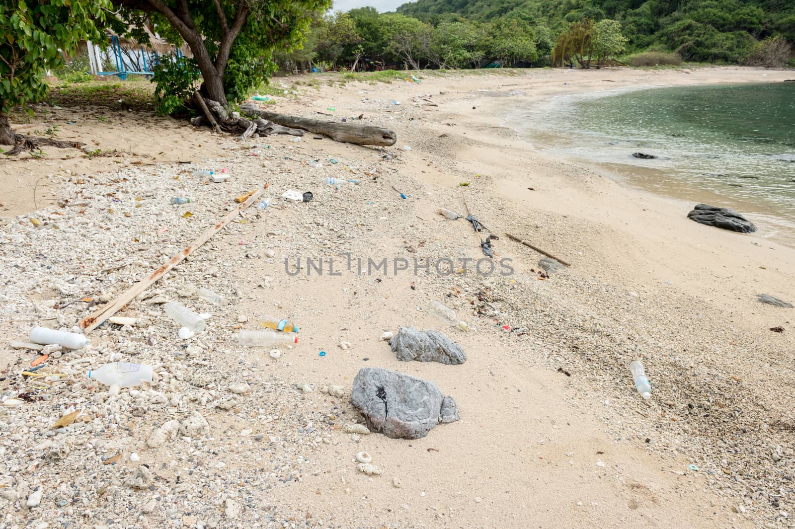 Closeup of garbage on the beach