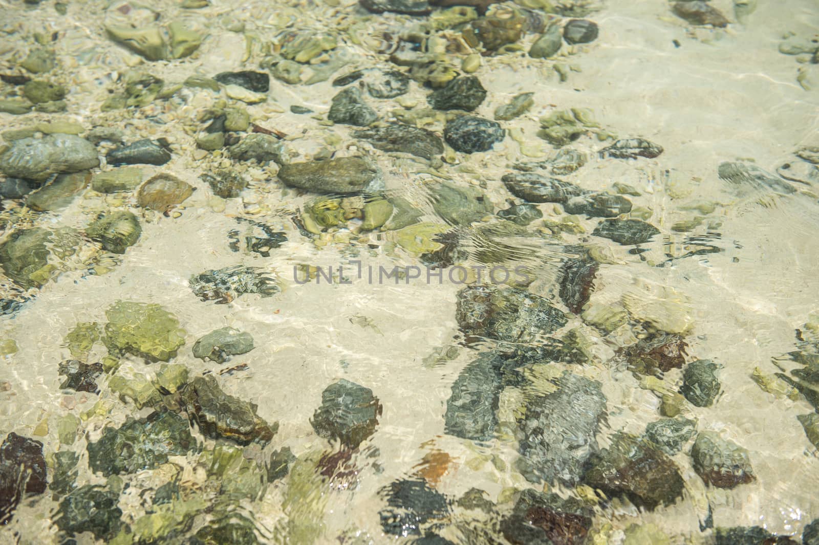 Closeup of stone in under water on the beach background