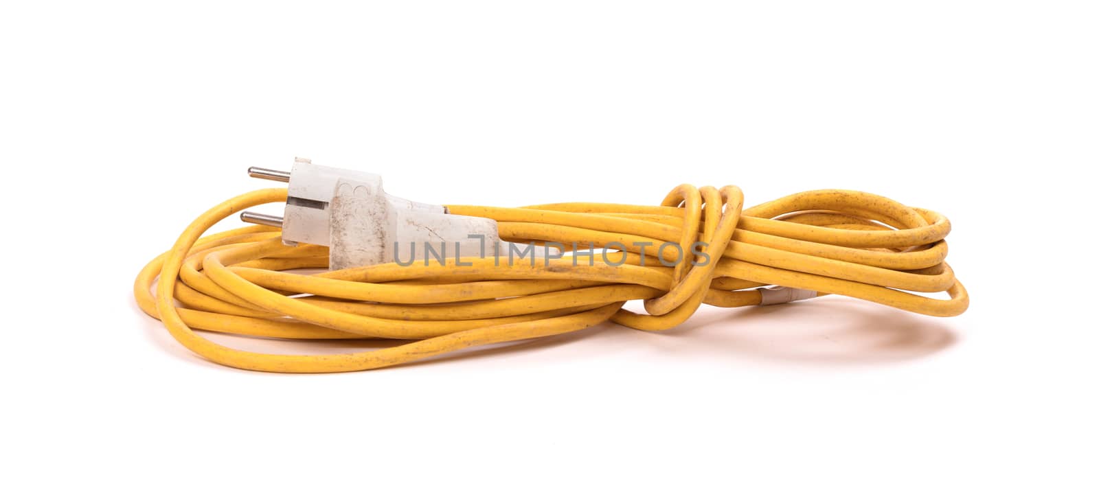 Yellow extension cord isolated on white background